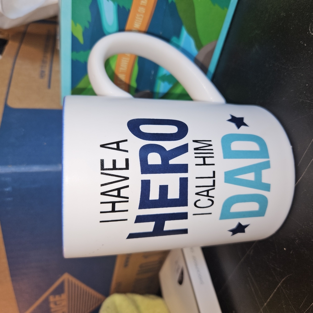 White Mug with Blue Text